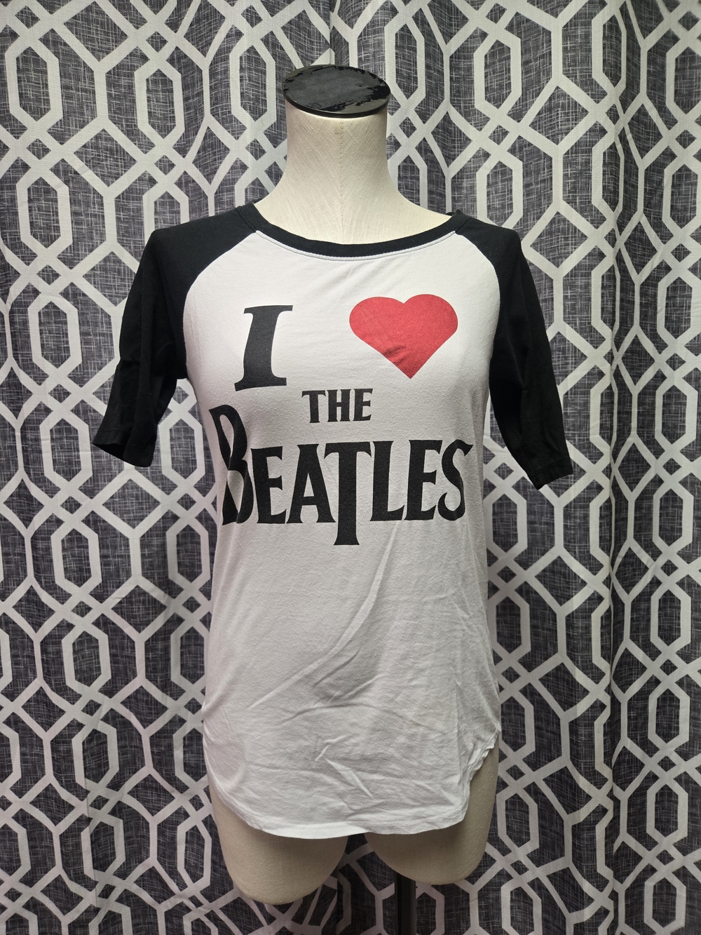 The Beatles White Tee with Black Trim and Gray Print